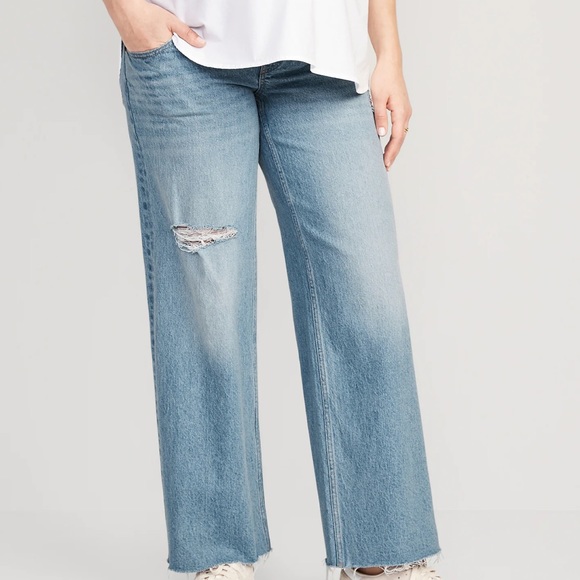 OLD NAVY Maternity Front-Low Panel Ripped Cut-Off Wide-Leg Jeans‎ - Picture 1 of 5